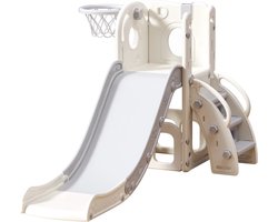 Speeltoestel Toren 3 in 1 - Wit/Grijs - Glijbaan en basket voor binnen en buiten - Baby - Peuter - Kleuter - Cadeau - 1 jaar - 2 jaar - 3 jaar - Sinterklaas - Kerst - BPA-Vrij