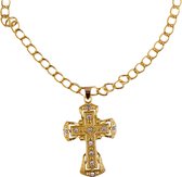 Gouden verkleed ketting met groot kruis - Monniken - priesters - nonnen - paus - bisschop - dominee - Carnaval