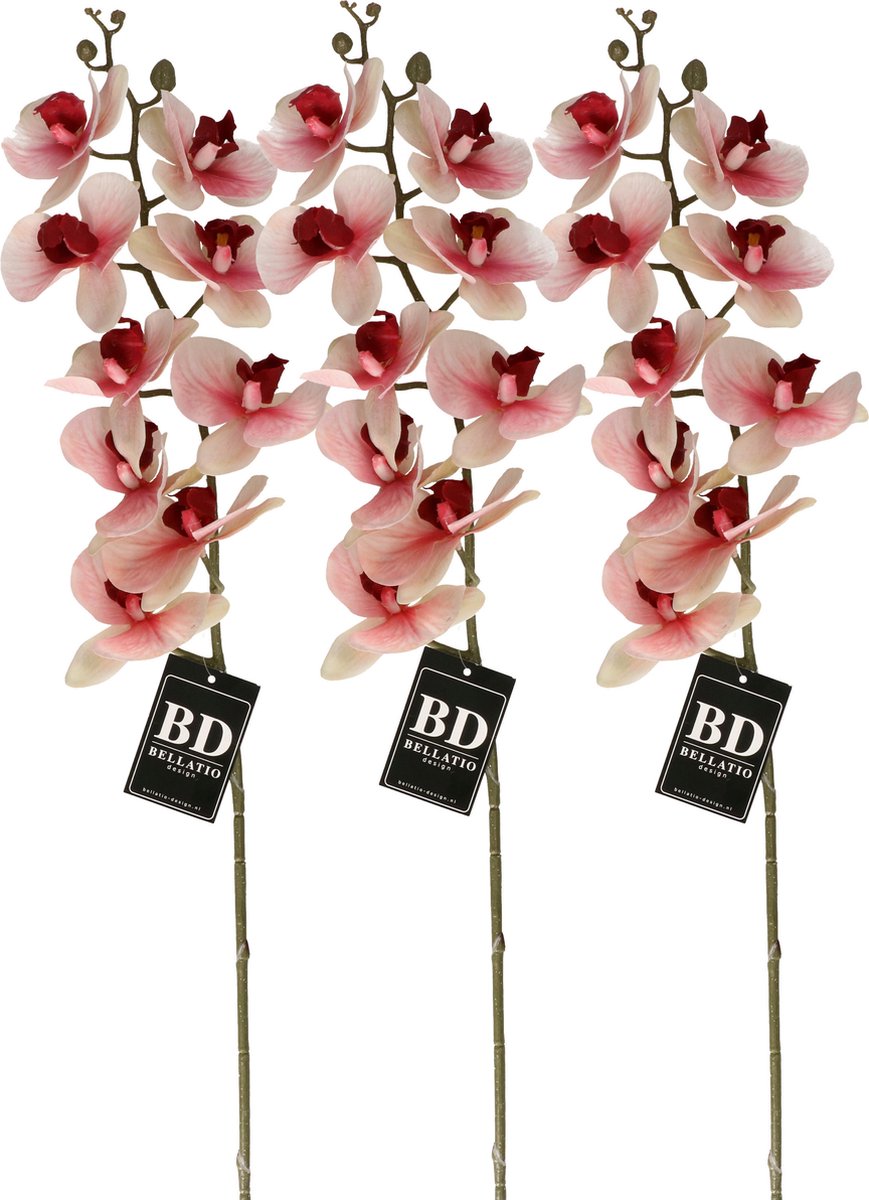 Bellatio Design Kunstbloem Orchidee Bora - 3x - roze - 108 cm - losse steel - kunst zijdeb