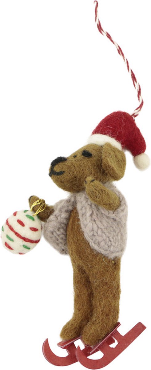 Ornament vilt kerst hond schaatsen roze jas