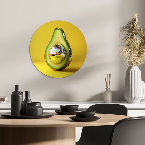 WallCircle® Wandcirkel 30x30 cm - Muurcirkel Avocado - Discobal - Geel - Glitter - Muurdecoratie woonkamer - Wanddecoratie keuken - Kamer decoratie accessoires - Ronde schilderijen