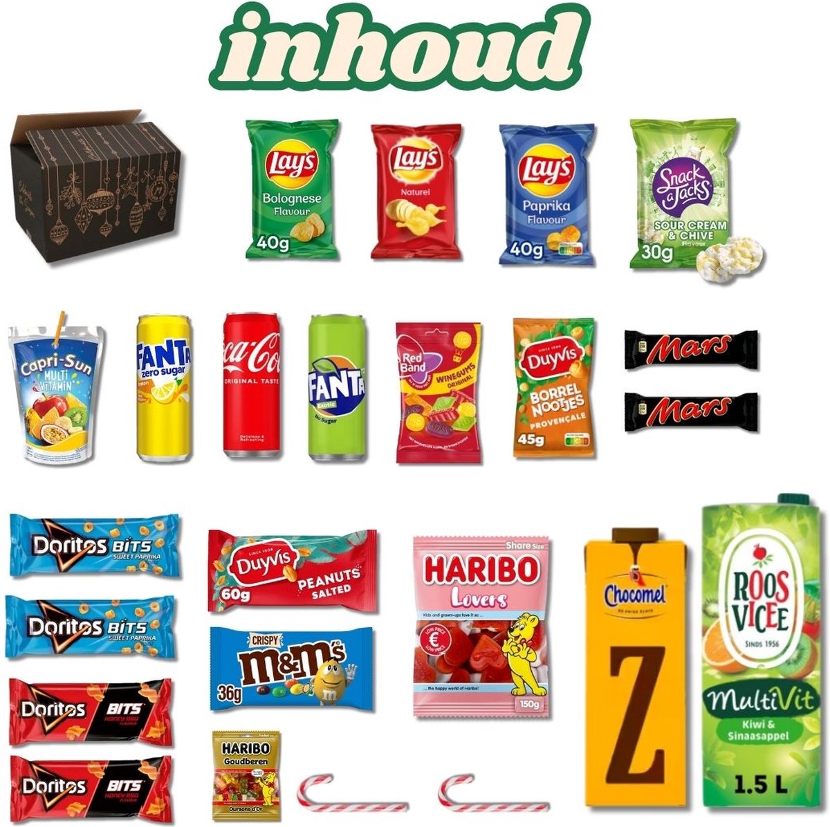 Kerstpakket Deluxe - Geschenkpakket - Vol Snacks & Drinken - Kerstpakket Eten - Kerstpakketten - 24 producten - Kerstpakket Food – foto 2