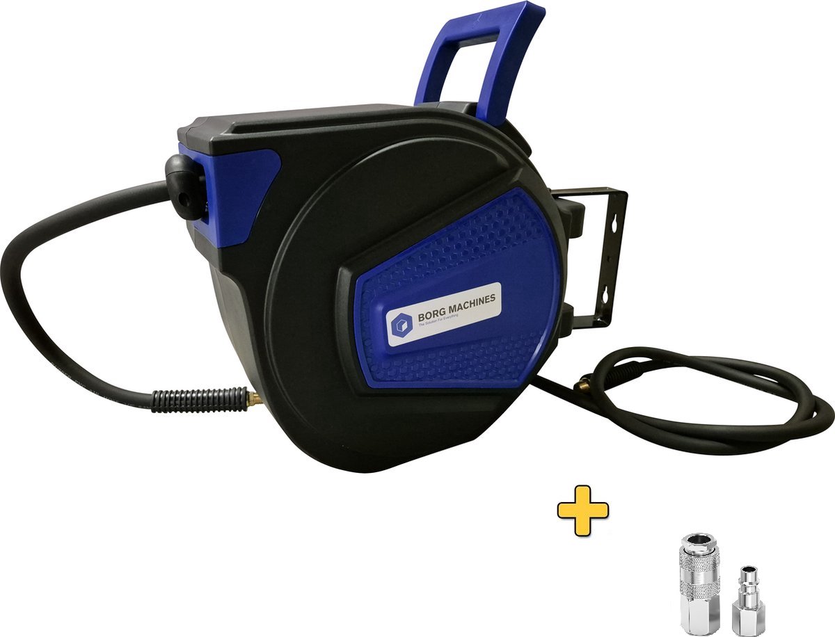 Borg Premium automatisch luchthaspel 15 meter - hoogwaardige rubbere slang 3/8" - Slow Return - Slanghaspel