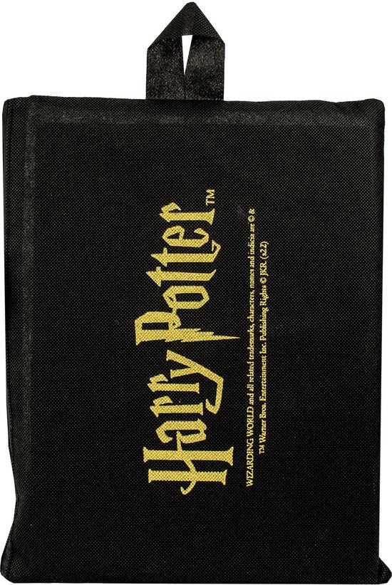 Zwarte stoffen etui met 'Harry Potter' logo in goud.
