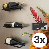 Keufens Wijnrek Muur - Wijnfleshouder - Wijnhouder - Hangend - Set van 3 - Mat Zwart