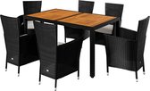 Casaria Tuinset - Tafel Acacia Polyrattan 150x90cm 6 Stoelen - Zwart