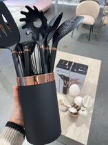 Ensemble Complet d'Ustensiles de Cuisine en Silicone Noir - 12 Pièces avec Pot de Rangement