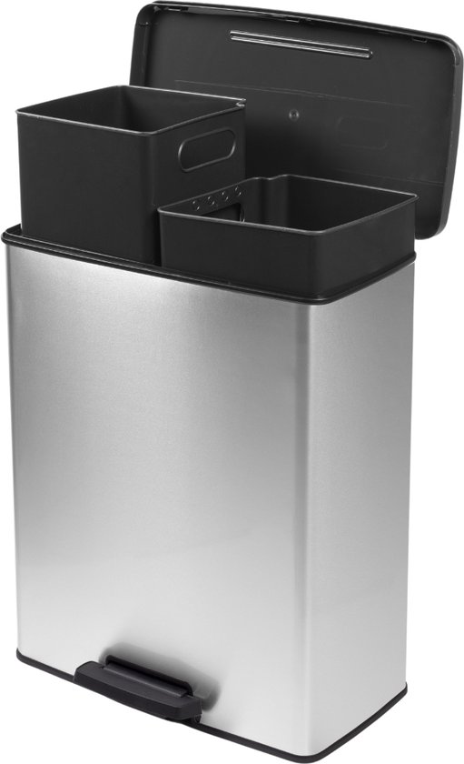 Curver Decobin Duo Prullenbak - 26L+26L - Rechthoekig - Zilver metallic