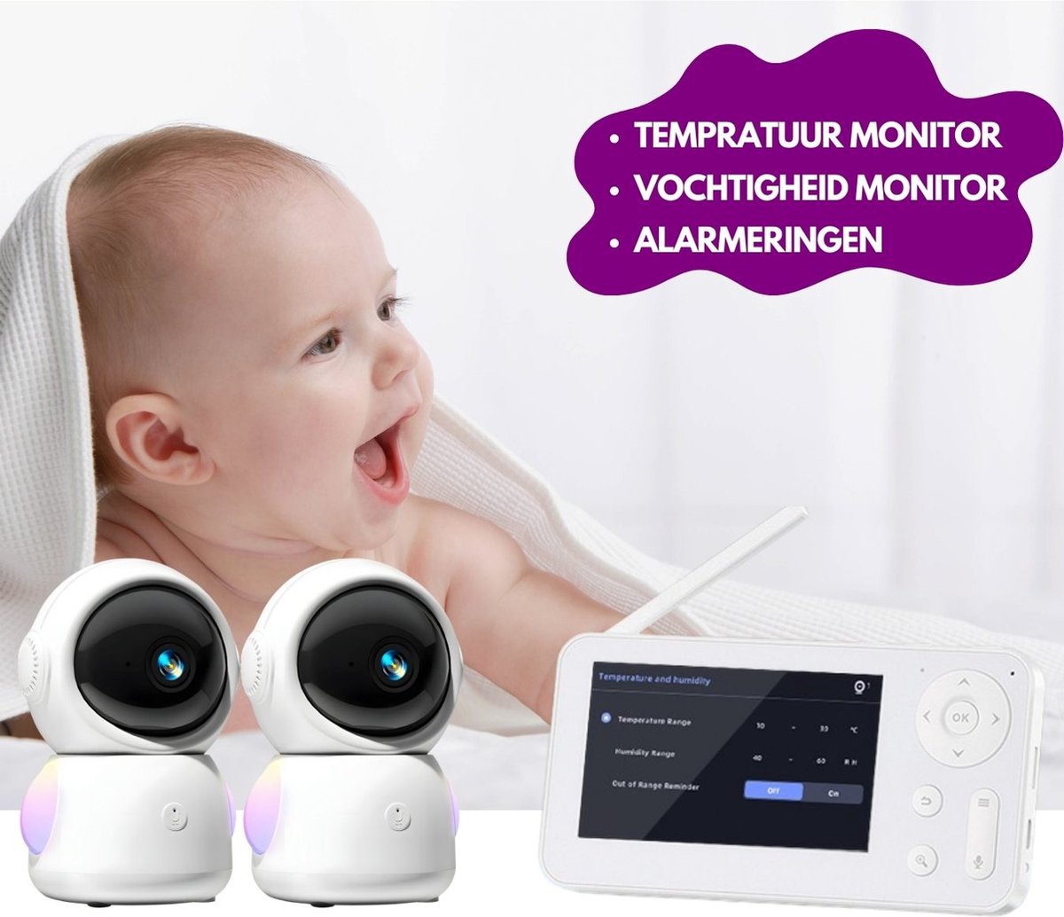Afbeelding 2 van iNeedy Astronaut babyfoon met 2 camera's en app - Baby monitor - 2K scherm resolutie - 4.3 inch - 2025 model