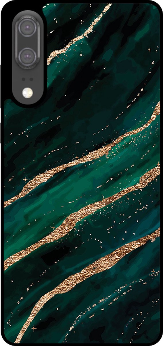 Smartphonica Telefoonhoesje Geschikt voor Huawei P20 met marmer opdruk - TPU backcover case marble design - Groen Goud geschikt voor Huawei P20