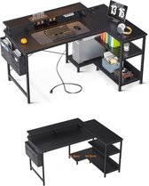 Bol.com hoekbureau-L-vorm-120 x 80 x 88 cm-USB-oplaadpoort en stopcontact -gaming met rek-omkeerbaar-monitorrek voor kantoor-zwart' aanbieding