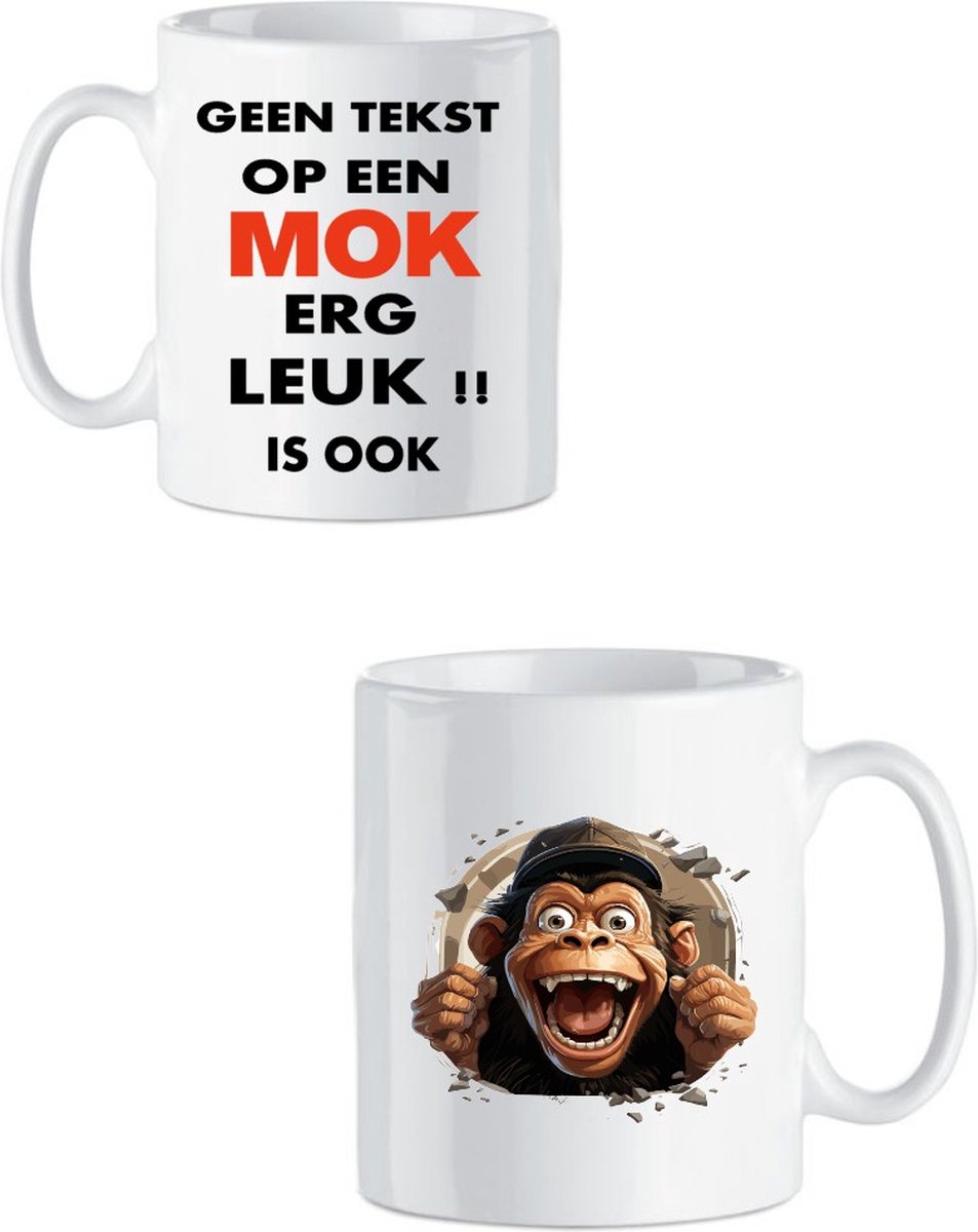 Koffie beker - thee mok - geen tekst op een mok is ook leuk - afbeelding aap