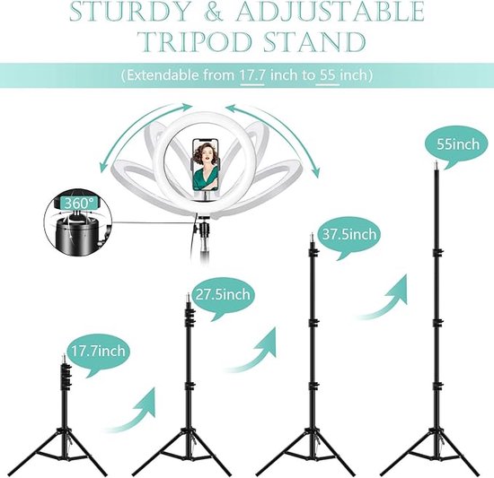 LED Ringlamp Met Statief En Telefoonhouder - Voor Perfecte Selfies En Video Opnames LED Ringlamp Met Statief En Telefoonhouder - Voor Perfecte Selfies En Video Opnames