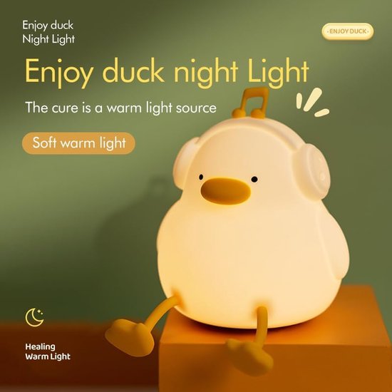 Muziek Eend Nachtlampje-Nachtlampje Kinderen-Nachtlampje-Leeslamp-Babykamer-3 Kleuren-Oplaadbaar-Warm Geel van Friends of Hue — afbeelding 5