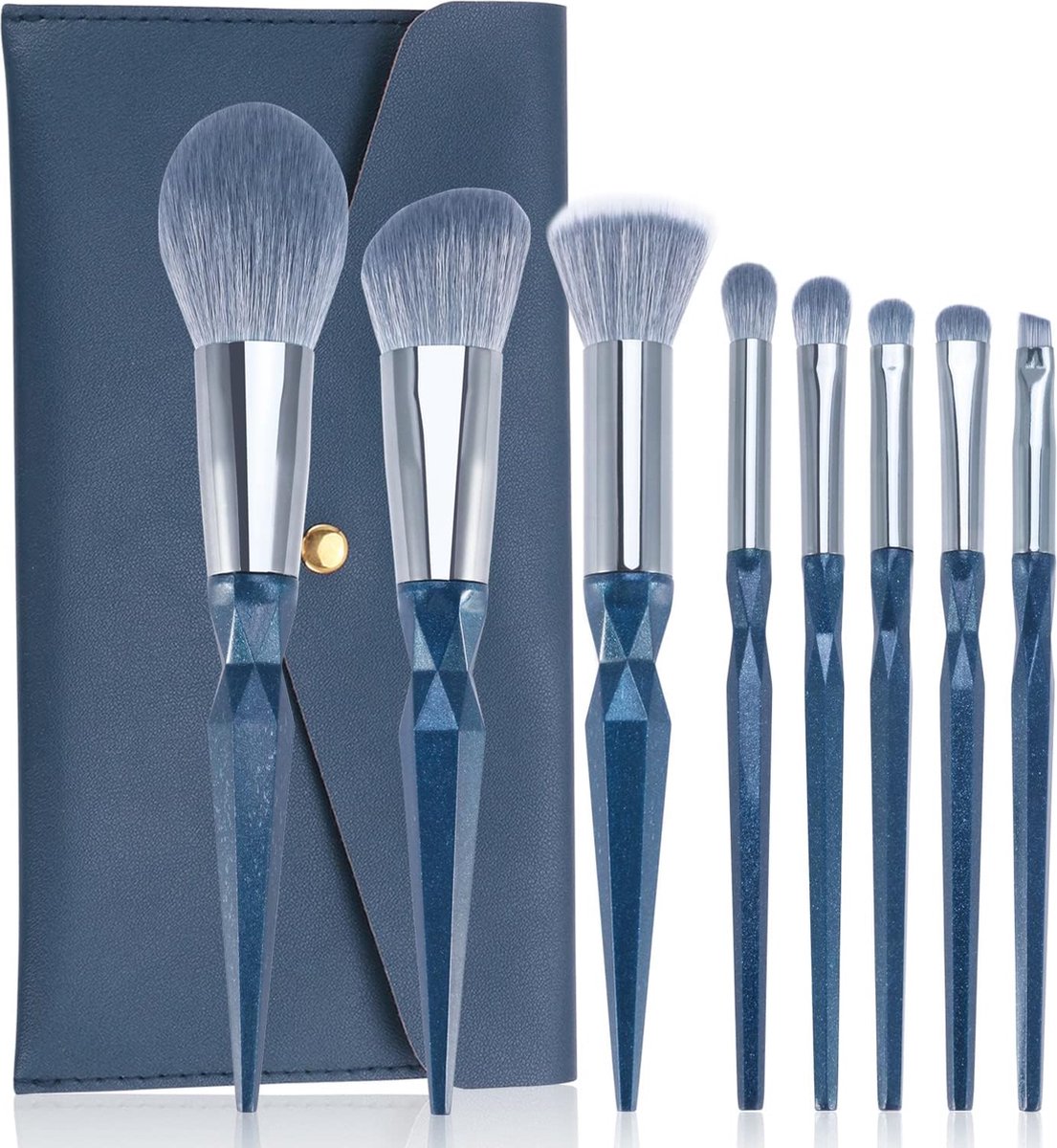 Goedkoopste Professionele en veganistische make-upkwastenset met saffierblauw etui