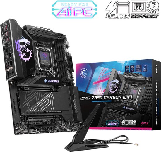 Moederbord - MSI MPG Z890 CARBON WIFI - Intel Z890 - ATX - Compatible met Intel Core Ultra Processoren - LGA 1851 socket
