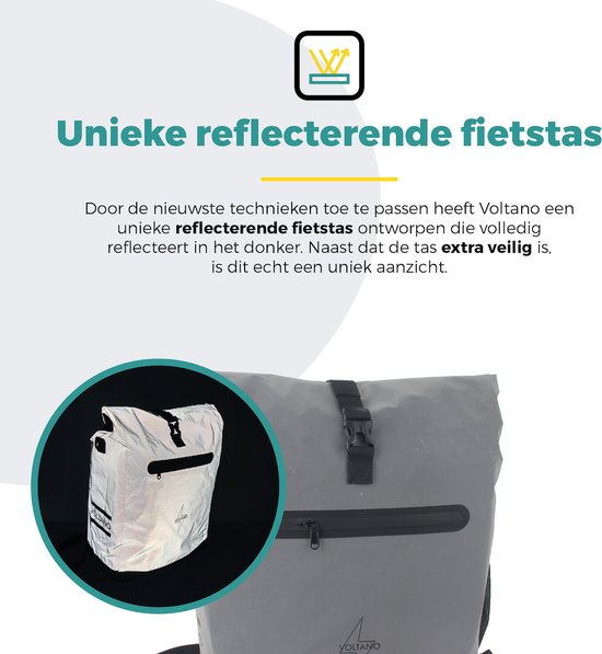 Voltano Luxe E-bike Fietstas / Rugtas - Special Edition - Volledig Reflecterend Grijs - 28L - 100% Waterdicht - Gratis Schouderband - Groot Laptop Vak - Reflective van Voltano — afbeelding 3