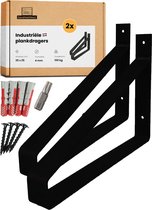 GoudmetHout Industriële Plankdragers XL 35 cm - Staal - Mat Zwart - 4 cm x 35 cm x 25 cm - Plankendrager