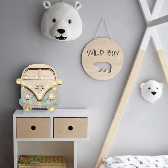 Lampe de nuit pour enfants, petites lumières, bus volkswagen, Flower power | Fabriqué à la main de manière durable.