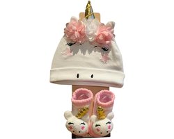 Tom en Zoe - Baby sokjes met mutsje - Unicorn - 0 tot 6 maand - Geschenkset - meisjes