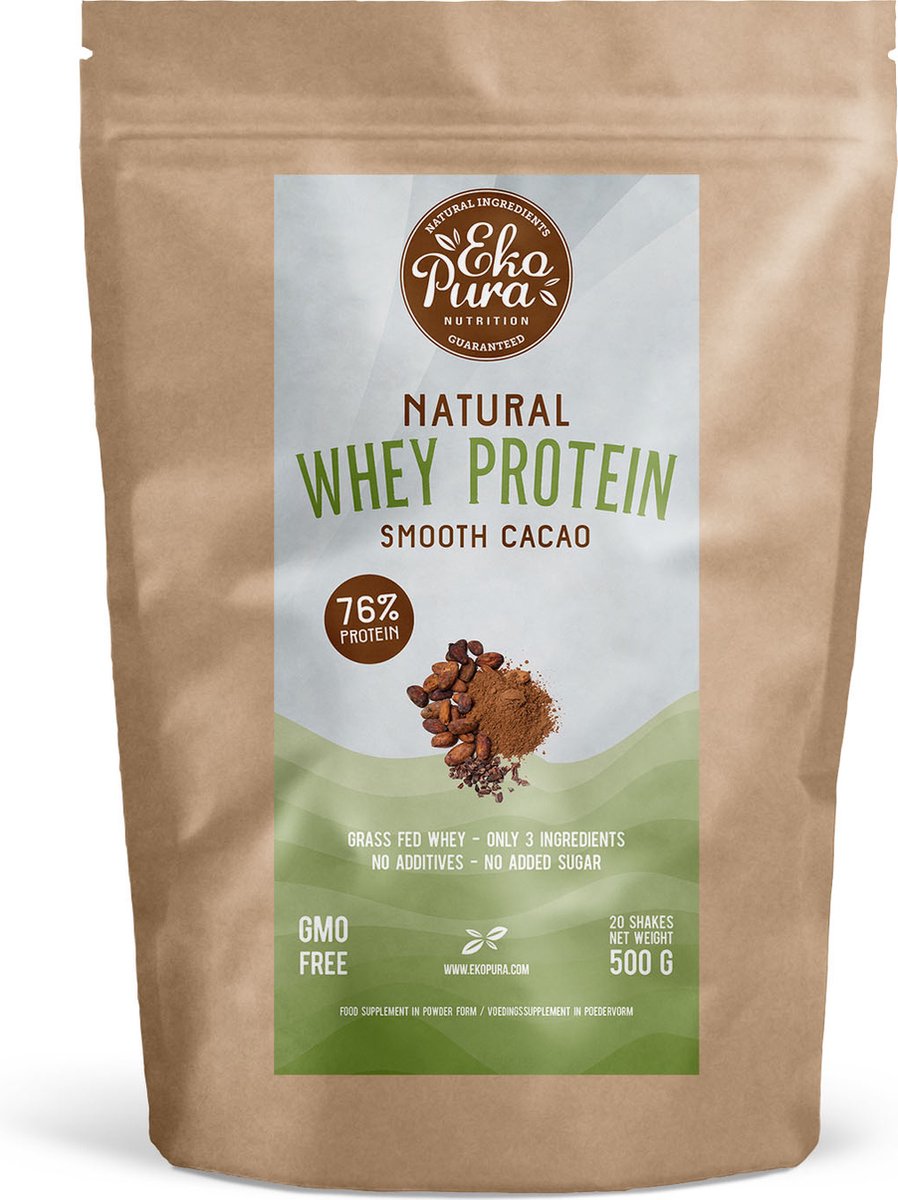 Goedkoopste Ekopura Natural Whey Protein Cacao - Natuurlijke wei eiwitten, 500g