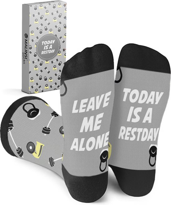 Malinsi® Grappige Sokken Fitness - Today is Restday - Leuke Sport Gym Huissokken Heren - Gekke Cadeaus Cadeautjes Volwassenen - Funny Socks Vrolijke Geschenkset met Tekst - Cadeau voor Mannen & Vrouwen - Vaderdag Geschenk Verjaardag Giftset