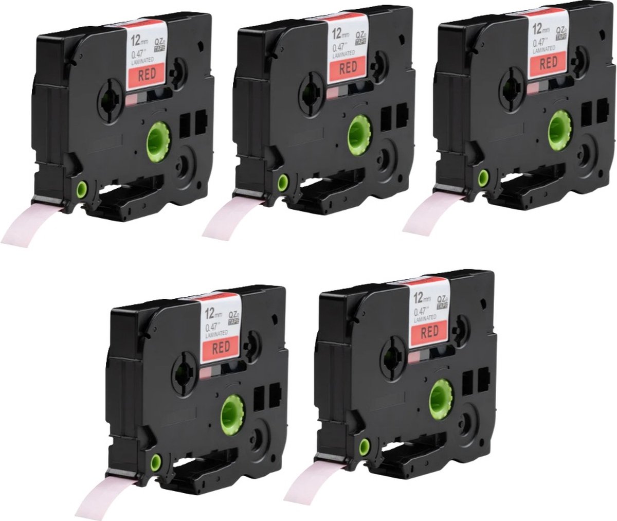 Label Tape Geschikt voor Brother TZe-435 | 12 mm x 8 m | Wit op Rood - 5 stuks - Geschikt voor: GL-100 PT-1830 PT-7100VP PT-D600VP GL-200 PT-2030 PT-7500VP PT-E100VP GL-H105 PT-2100VP PT-7600 PT-E300VP PT-1000 PT-2420PC PT-9500 PT-E550WVP PT-1010