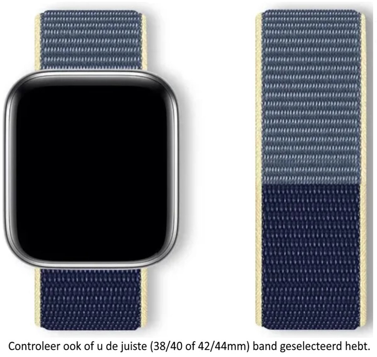 Geel - Blauw - Grijze Nylon wearable bandje geschikt voor Apple Watch 1, 2, 3, 4, 5, 6, 7, 8, 9, SE, 42mm, 44mm 45mm "Mannenbreedte" Series - Maat: zie maatfoto - Zacht Geweven Nylon - 42 mm, 44 en 45 mm