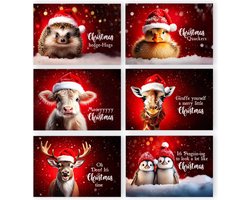 LMWK033 - 12 kerstkaarten met envelop - Grappige kerstkaarten - Set Kerstkaarten - Kerstkaarten met blanco binnenzijde- Dubbele kerstkaarten - 12 kaarten - Kerstkaarten met dieren - kerstkaart