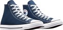 Paar donkerblauwe Converse All Star hoge sneakers met witte veters.