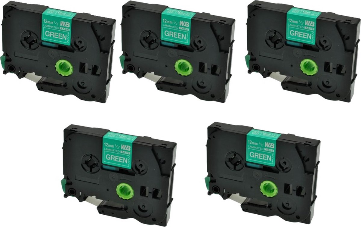 Label Tape Geschikt voor Brother TZe-735 | 12 mm x 8 m | Wit op Groen - 5 stuks - Geschikt voor: GL-100 PT-1830 PT-7100VP PT-D600VP GL-200 PT-2030 PT-7500VP PT-E100VP GL-H105 PT-2100VP PT-7600 PT-E300VP PT-1000 PT-2420PC PT-9500 PT-E550WVP PT-1010