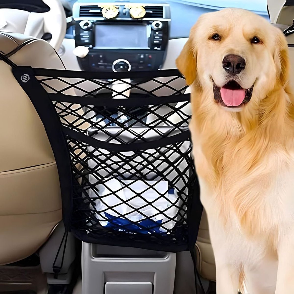 Equivera Hondenrek Auto - Hondennet Auto - Hondenrek Auto Universeel - Hondenrek Auto Kofferbak - Hondenrek Auto Achterbank - Hondennet Achterbank - Hondennet - Dierennet - Hond Veilig Onderweg!