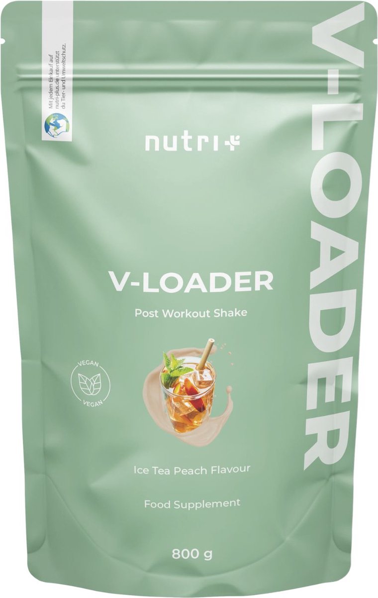 Goedkoopste Nutri V-Loader Post Workout Shake- Ice Tea Peach Smaak - Hersteldrank voor spiergroei en regeneratie - met erwteneiwit, glutamine, creatine, vitaminen en mineralen - 800 g