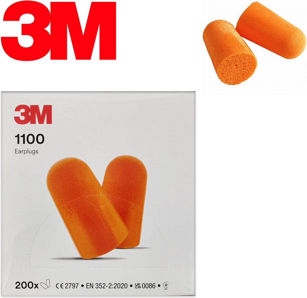 Goedkoopste Oordop 37dB EN 352-2 verpakking van 200 - 3M 1100 Earplugs