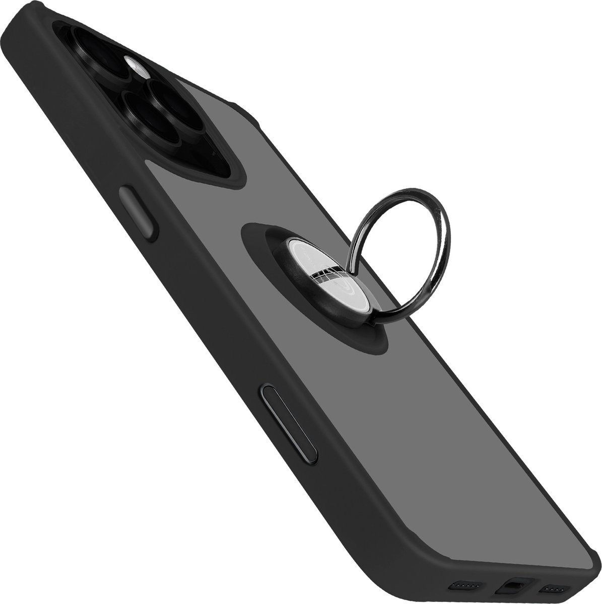 Avizar Beschermhoes Geschikt voor Apple iPhone 16 Pro Metalen Ring Video Support, Zwart