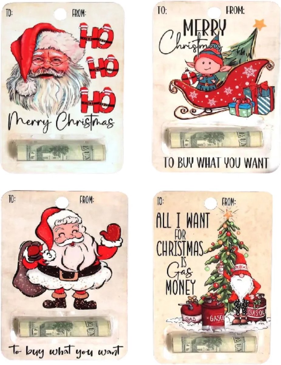 Jojoy - Kerstboomhangers met Geldhouder - Kerstboomversiering met Geld Cadeau - Geld Envelop voor Kerstboom - Kersthanger - 4 Stuks - WEALTHMAS