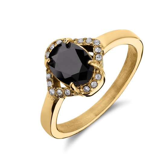 Lucardi Bague vintage femme en acier plaqué or avec zircone noire - Ring - Acier - Doré - 20 / 63 mm