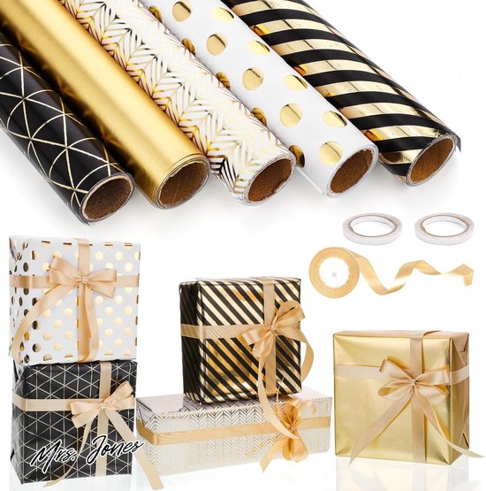 Papel De Regalo Kraft Navideño - 3 Rollos De 43 Cm X 3 M, Diseños De Copos De Nieve, Puntos Y Texto