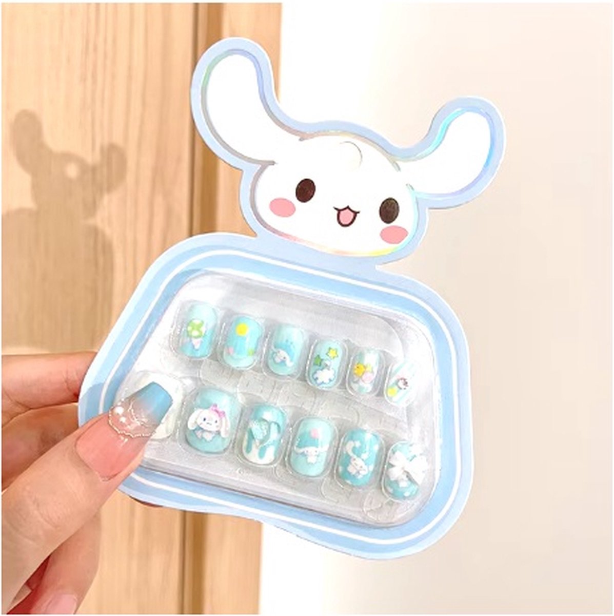 Goedkoopste Almas - Sanrio - Cinnamoroll - Plaknagels voor Kinderen - Press On Nails - Kunstnagels - 3D - 12 Stuks - Kinderen Nepnagels Baby Blue