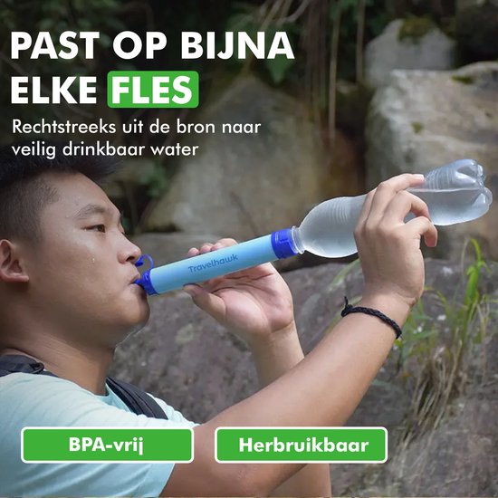 Travelhawk Water Filter Straw - Waterfilter - Waterfles - Outdoor life - Survival - BPA-vrij - Filtert 1500L
