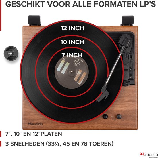 Platenspeler met Bluetooth IN/OUT en Ingebouwde Speakers - Audizio RP112L - Retro - Lightwood — afbeelding 4
