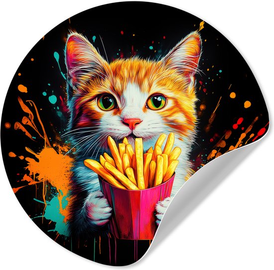 WallCircle® - Behangcirkel 30x30 cm - Muurstickers Kat - Eten - Patat - Graffiti - Abstract - Muurcirkel woonkamer - Wandcirkel slaapkamer - Kamer decoratie zelfklevend - Muurdecoratie accessoires