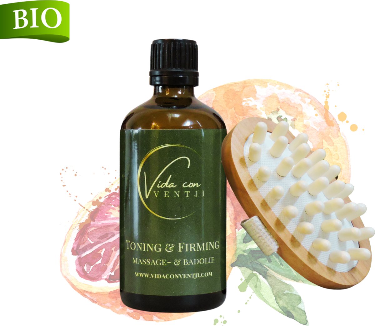 Goedkoopste Vida Con Ventji® - Massage olie - Bad olie - Toning & Firming Massage- en Badolie – Met Salie, Sinaasappel, Grapefruit, Geranium en Druivenpitolie – Voor Een Verstevigende Wellnesservaring - inclusief Cellulite Borstel