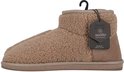 Offwhite teddy enkellaars pantoffel met beige suède hiel en Apollo merklabel.