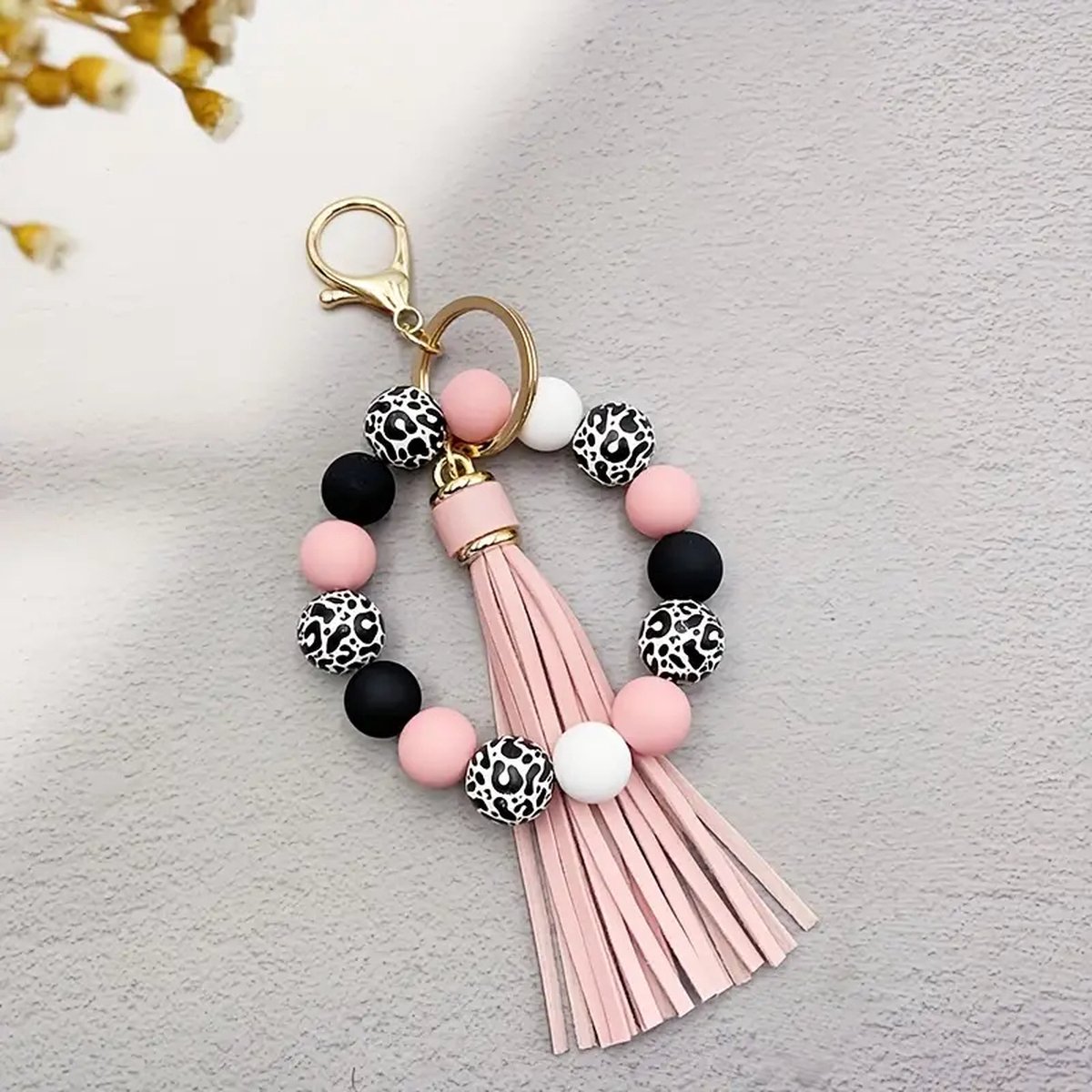 Sleutelhanger - Key Wristlet - Sleutel armband - Luipaard print - Roze