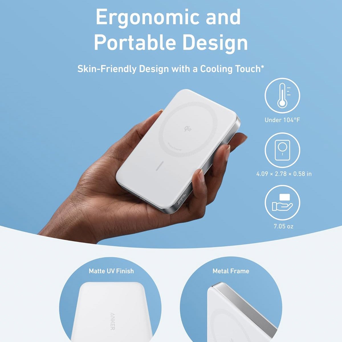 Afbeelding 3 van Anker MagGo powerbank, magnetische batterij van 10000 mAh, draagbaar en ultradun, compatibel met MagSafe, ultrasnel, Qi2-gecertificeerd met 15 W, ergonomisch ontwerp, enkel voor iPhone 16/15/14/13/12-Wit
