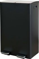 Wicotex - Prullenbak TOM 60liter - Pedaalemmer Afvalscheiding - (2 x 30 liter) – Duo pedaalemmer Zwart RVS – Recycle Afvalbak – Zwarte afvalscheidingsprullenbak – Softclose en luchtdicht – Hygiënisch Afval Scheiden - Prullenbak 2 vakken