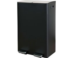 Prullenbak TOM 60liter - Pedaalemmer Afvalscheiding - (2 x 30 liter) – Duo pedaalemmer Zwart RVS look Deksel – Recycle Afvalbak – Zwarte afvalscheidingsprullenbak – Softclose en luchtdicht – Hygiënisch Afval Scheiden - Prullenbak 2 vakken