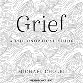Boek "Grief, A Philosophical Guide" door Michael Cholbi, met een abstract patroon van grijze golven op een witte achtergrond.