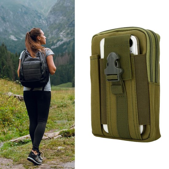 Hoesje geschikt voor Xiaomi RedMi 6 in effen groen tactische mobiele telefoon molle EDC etui compatibel schoudertache militaire riem case cover